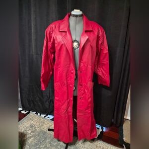 Vintage Red Leather Trench Coat